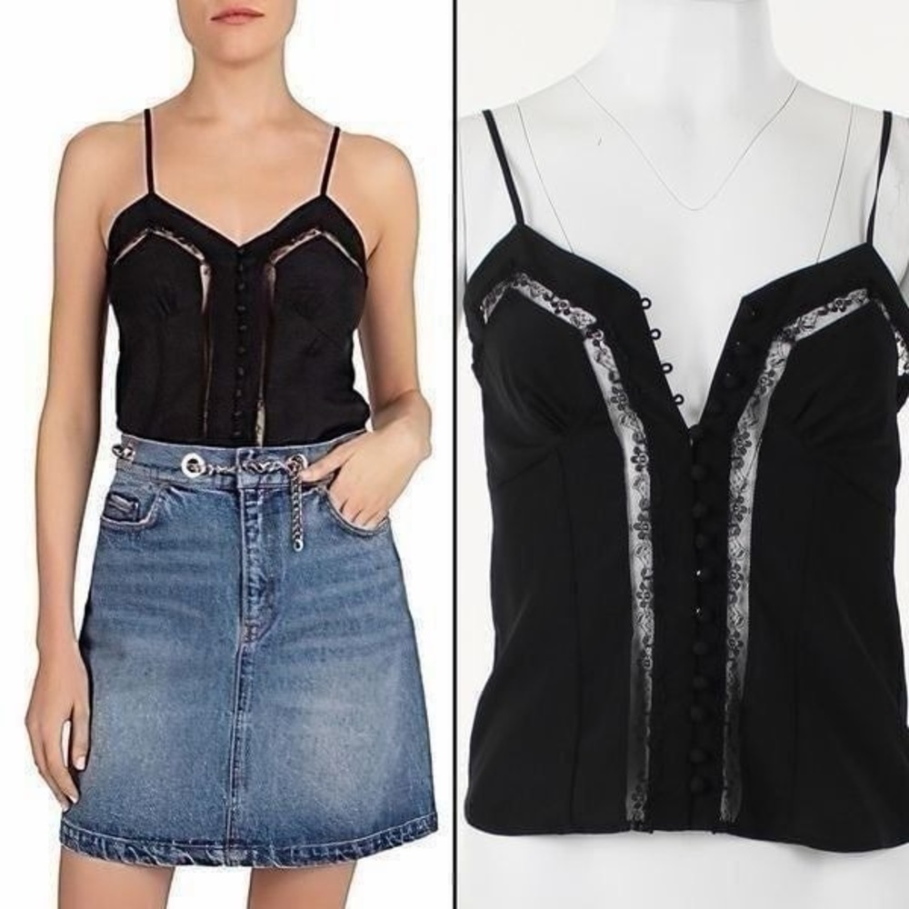 The Kooples Black Lace Trim Cami Top